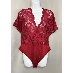 Avidlive Women's Lace Bodysuit Snap Crotch Babydoll Red Sz XXXL New